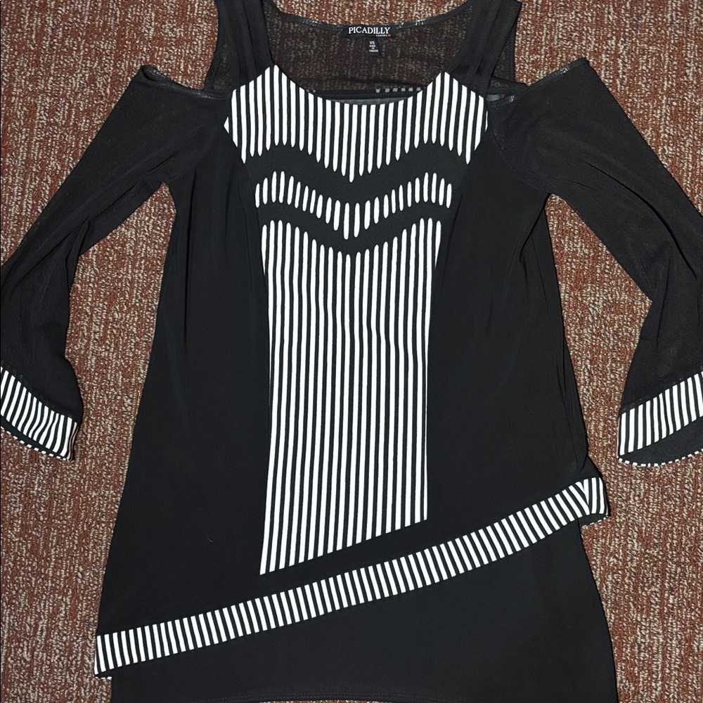 Picadilly striped tunic blouse asymmetrical hem xs striped women’s top sheer XS